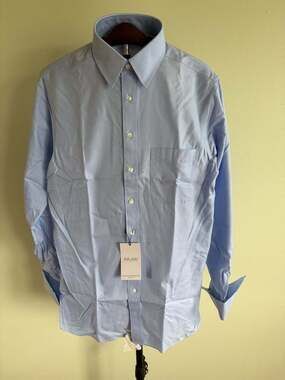 Roundtree & Yorke Dress Shirt Gold Label Mens 15 1/2 Blue Long Sleeve Twill NWT